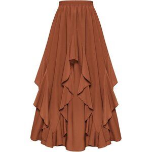 Renaissance Maxi Skirt in Rust | Irregular Double Layered Ruffled Chiffon